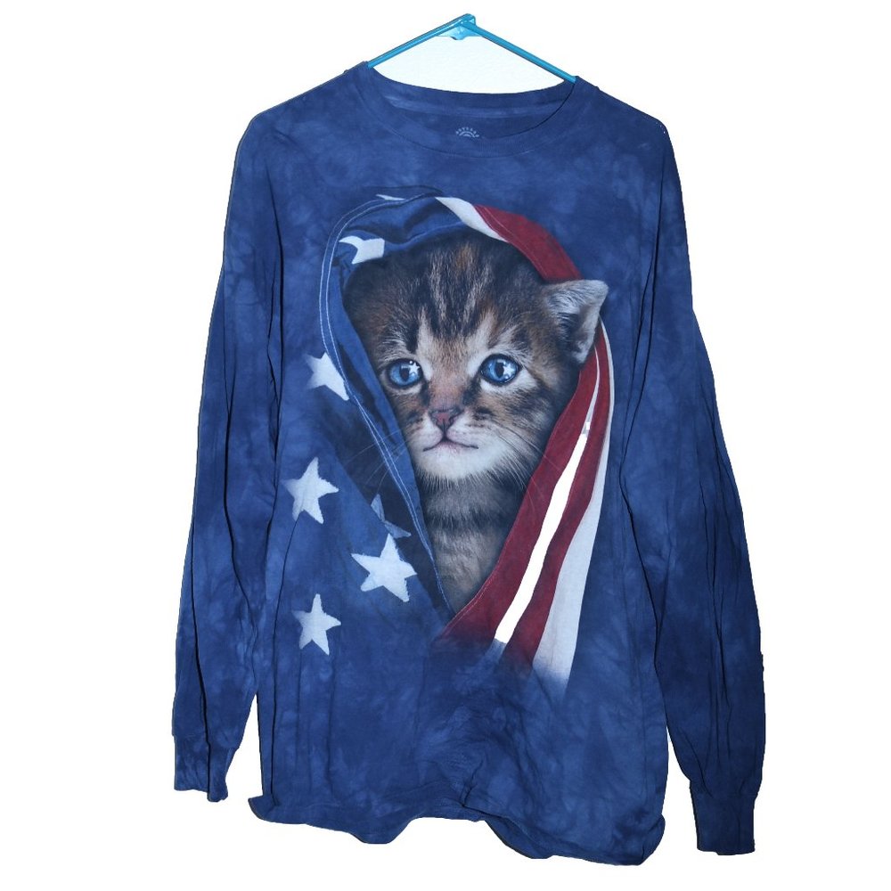 The Mountain Men's Vintage 90s Tie-Dye American Flag Kitten Long Sleeve Large